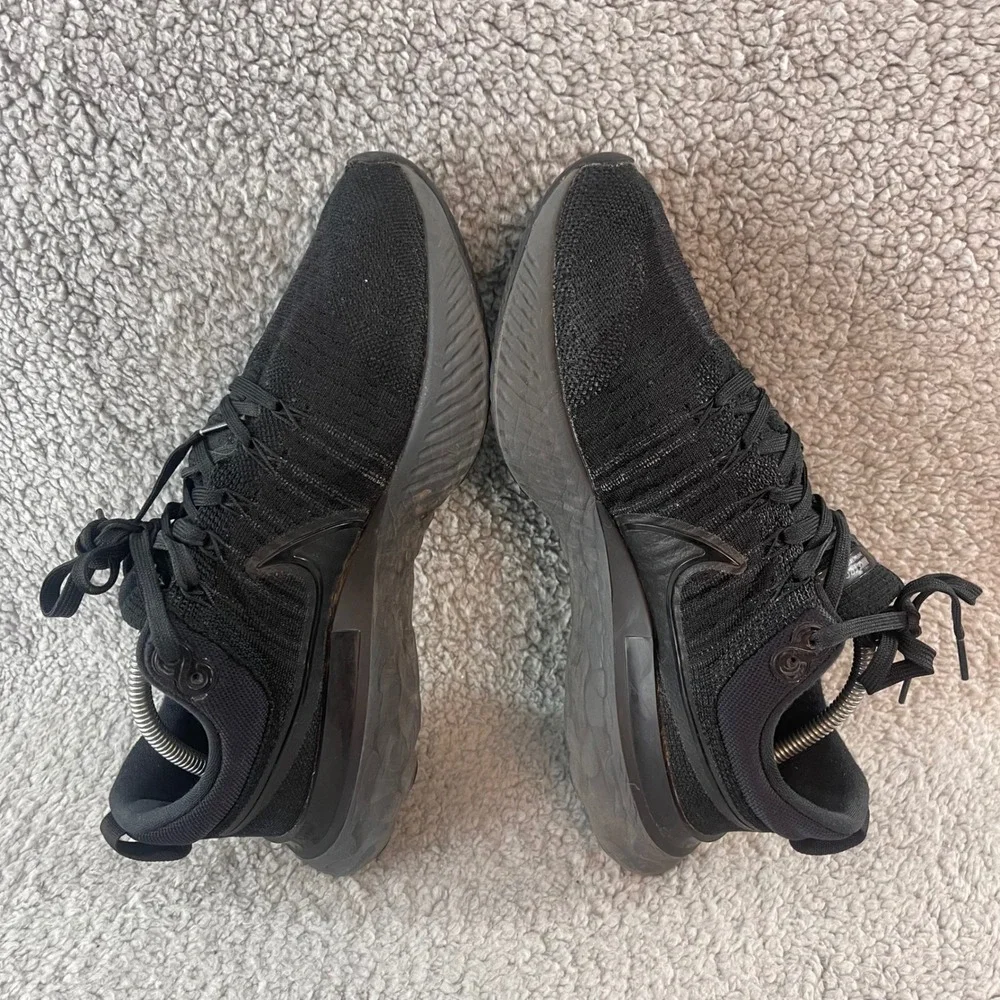 Nike React Infinity Run Flyknit 3 Men's Size 9 Triple Black Running Shoes CT2357